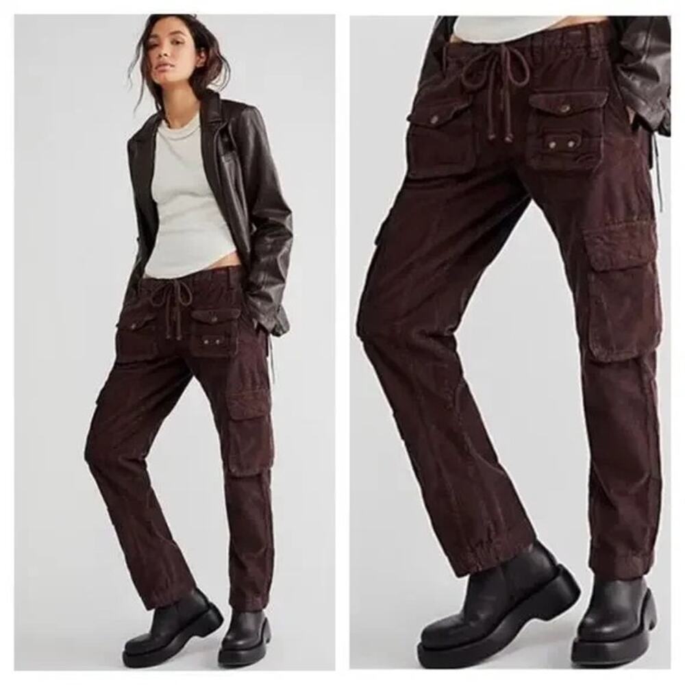 Free People Tahiti Cord Cargo Pants Size XS Brown Loose Corduroy Low Rise Y2K